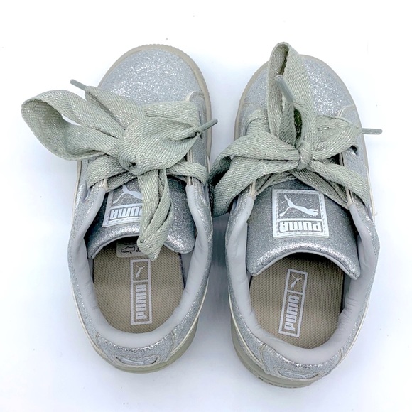 Puma Silver Glitter Basket Heart Sneakers - Picture 6 of 9